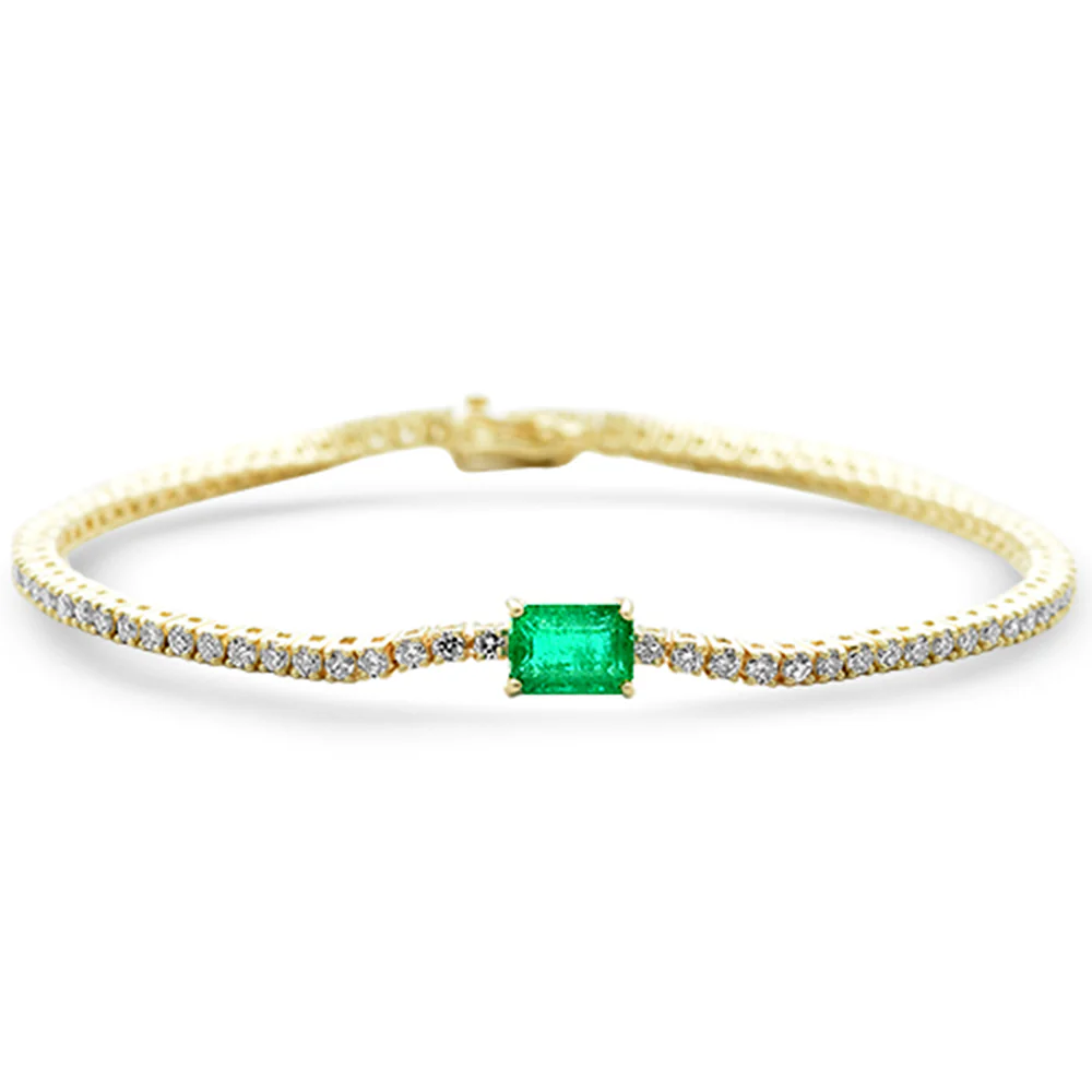 <span style="color:purple">SPECIAL!</span> 3.10ct G SI 14K Yellow Gold Diamond & Emerald Gemstone Tennis Bracelet 7" Long