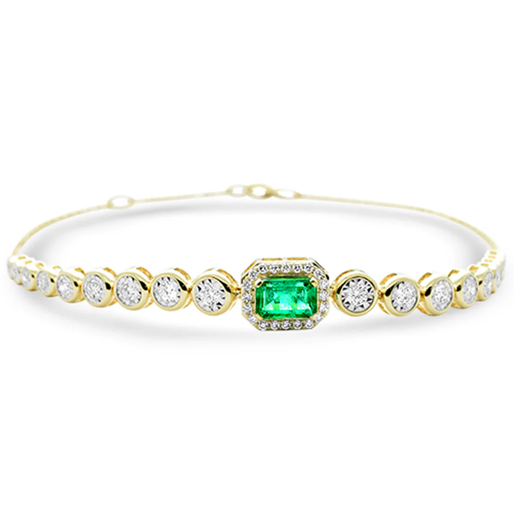 <span style="color:purple">SPECIAL!</span> 1.09ct G SI 14K Yellow Gold Diamond & Emerald Gemstone Bracelet 7" Long