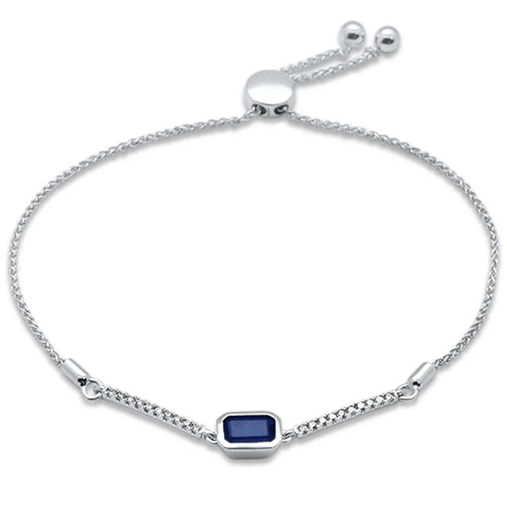 <span style="color:purple">SPECIAL!</span> 1.01ct G SI 14K White Gold Diamond & Blue Sapphire Gemstone Bola Bracelet 6-9" Adjustable