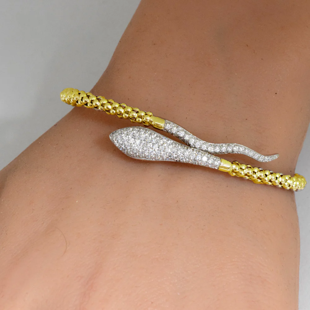 <span style="color:purple">SPECIAL!</span> .90ct G SI 14K Yellow Gold Diamond Snake Wrap Around Bangle Bracelet - Image 2