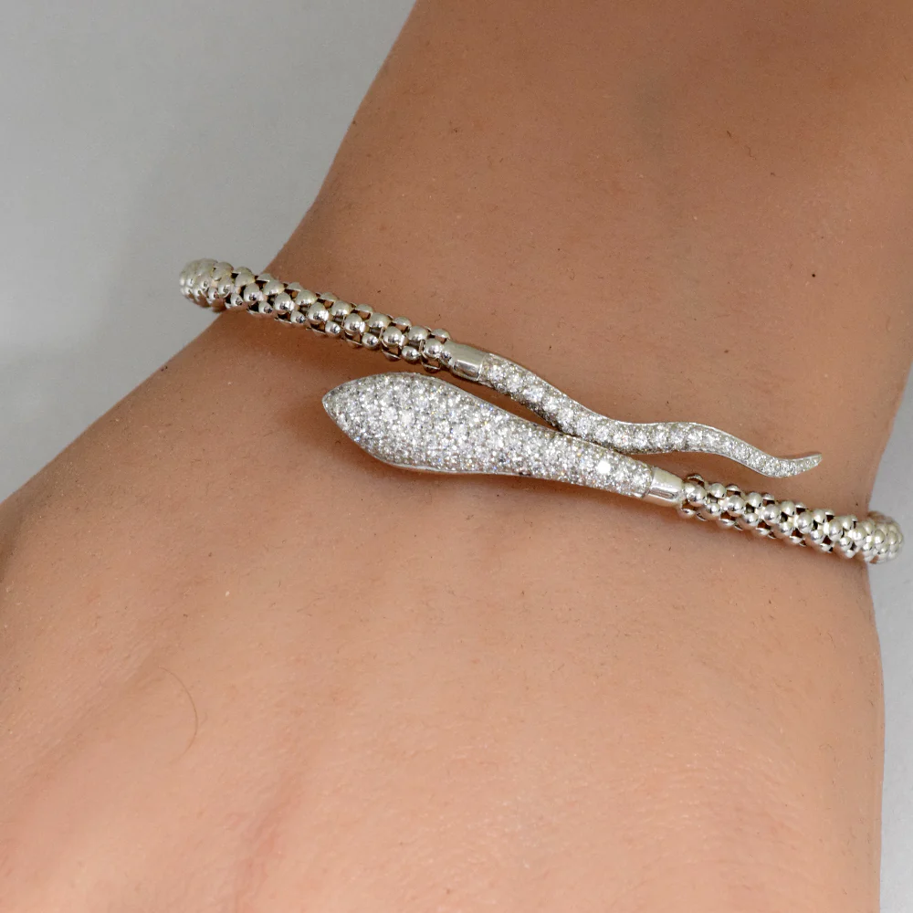 <span style="color:purple">SPECIAL!</span> .90ct G SI 14K White Gold Diamond Snake Wrap around Bangle Bracelet Adjustable - Image 2