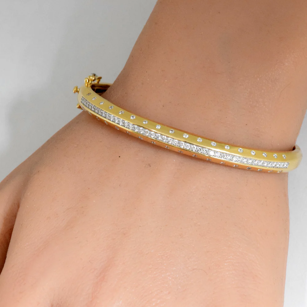 <span style="color:purple">SPECIAL!</span>.98ct G SI 14K Yellow Gold Diamond Dome Bangle Bracelet - Image 2