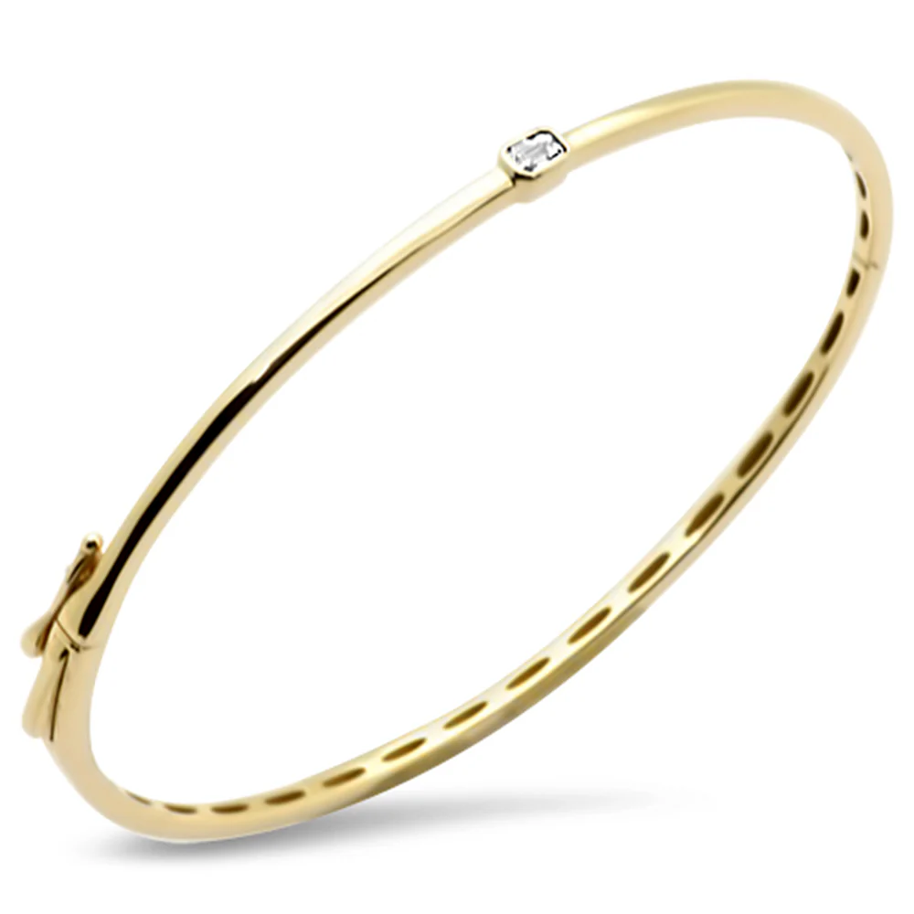 <span style="color:purple">SPECIAL!</span> .17ct G SI 14K Yellow Gold Emerald Cut Diamond Center Bangle Bracelet