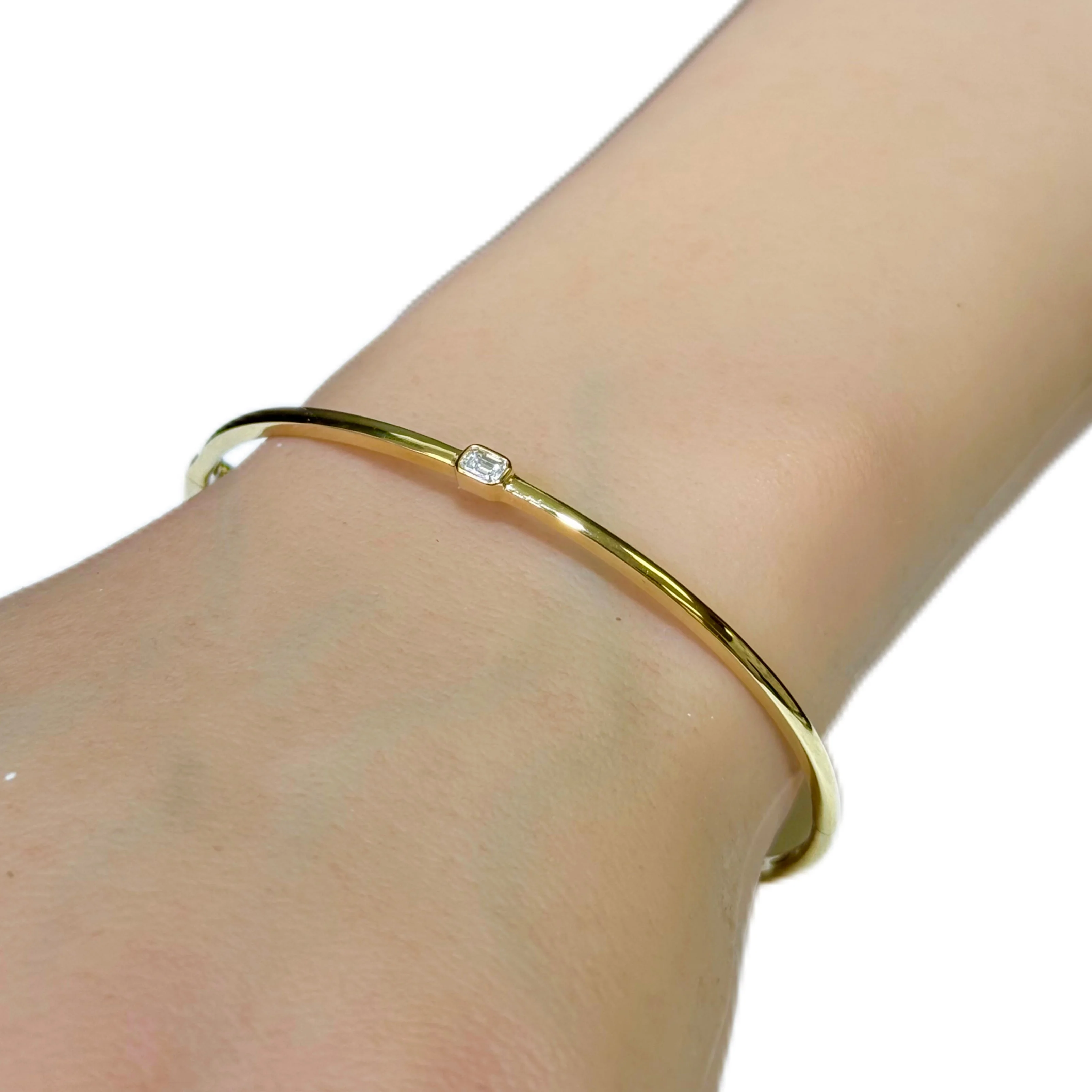 <span style="color:purple">SPECIAL!</span> .17ct G SI 14K Yellow Gold Emerald Cut Diamond Center Bangle Bracelet - Image 2