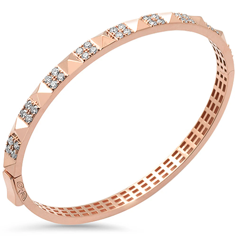 <span style="color:purple">SPECIAL!</span> 1.20ct G SI 14K Rose Gold Diamond Spike Studded Bangle Bracelet