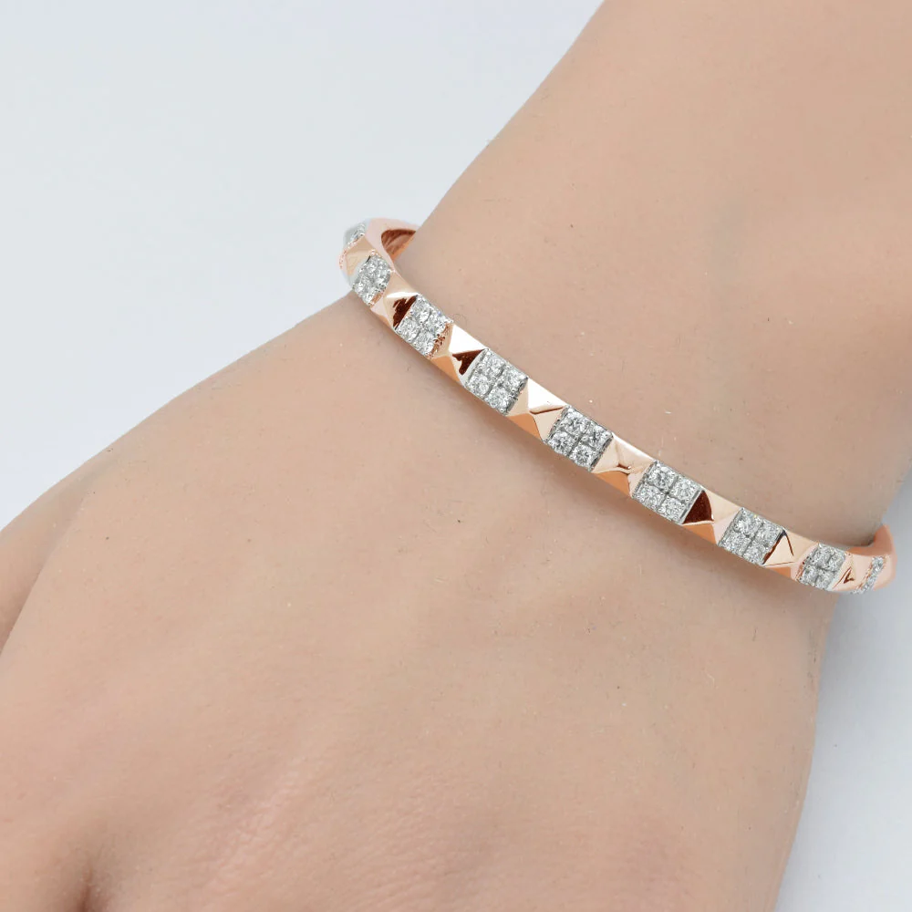 <span style="color:purple">SPECIAL!</span> 1.20ct G SI 14K Rose Gold Diamond Spike Studded Bangle Bracelet - Image 2