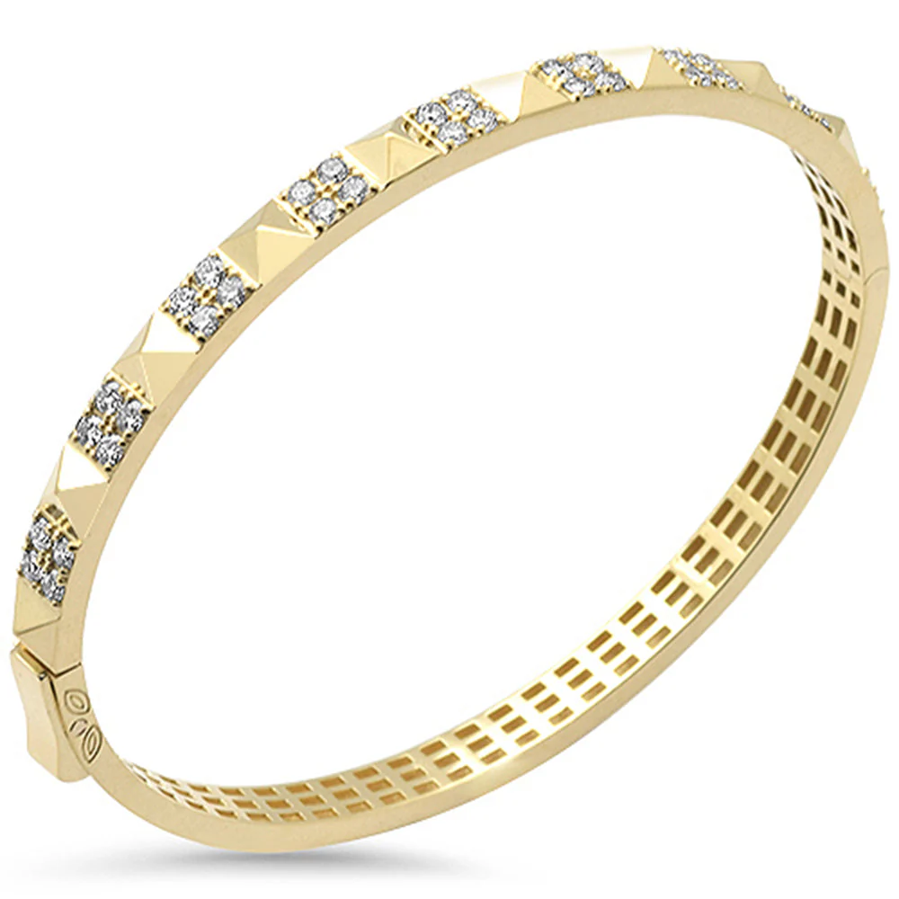 <span style="color:purple">SPECIAL!</span>1.19ct G SI 14K Yellow Gold Diamond Spike Studded Bangle Bracelet