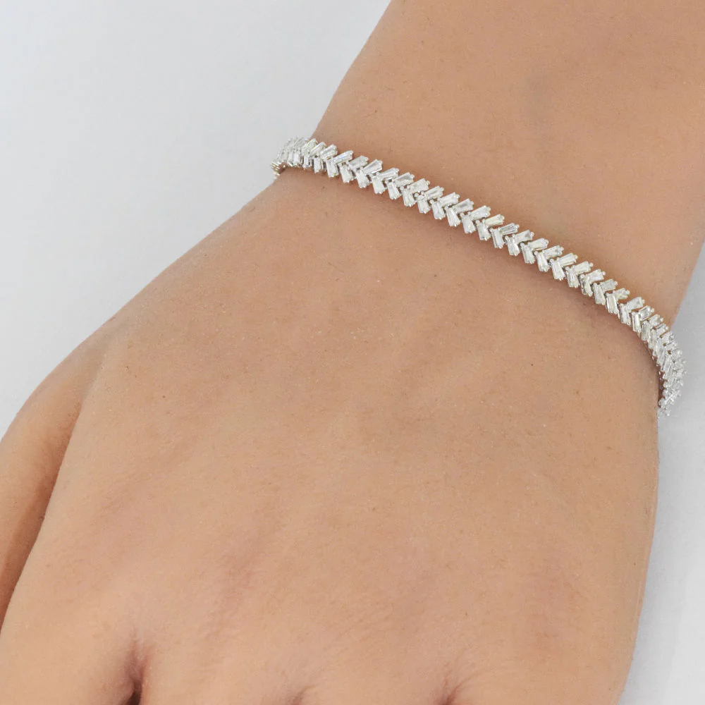 <span style="color:purple">SPECIAL!</span>2.41ct G SI 14K White Gold Baguette Diamond Leaf Design Bracelet 7.25" Long - Image 2