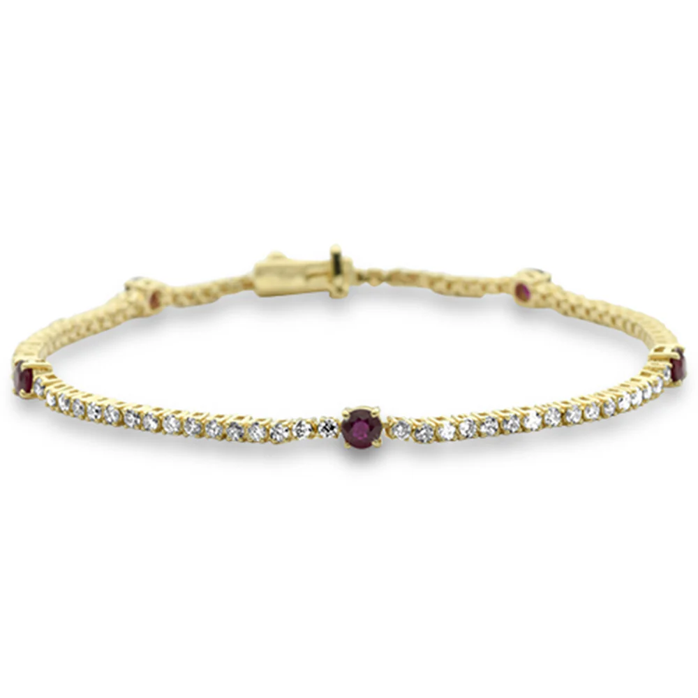 <span style="color:purple">SPECIAL!</span>  2.54ct G SI 14K Yellow Gold Diamond & Ruby Gemstone Bracelet 7" Long