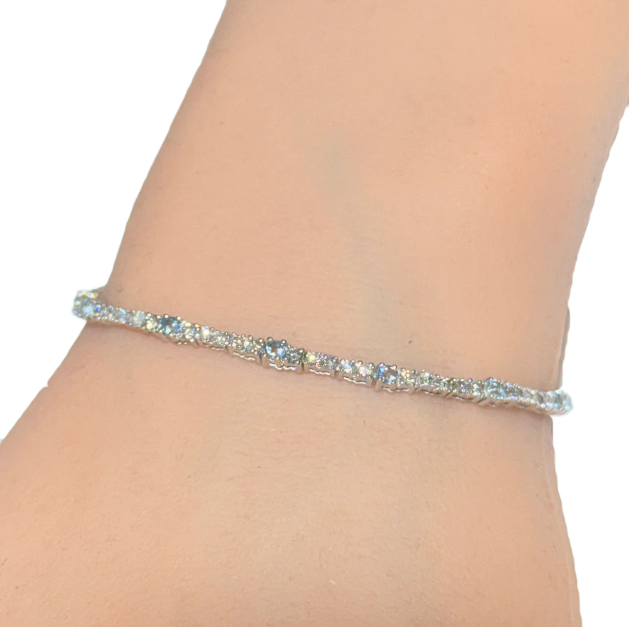 <span style="color:purple">SPECIAL!</span>2.52ct G SI 14K White Gold Diamond & Aquamarine Gemstone Bracelet 7" Long - Image 2