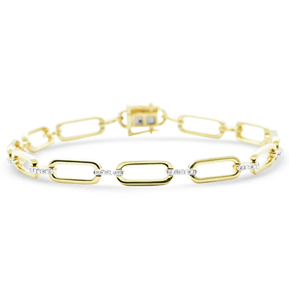 <span style="color:purple">SPECIAL!</span>.24ct G SI 14K Yellow Gold Paper Clip Style Link Diamond Bracelet 7" Long