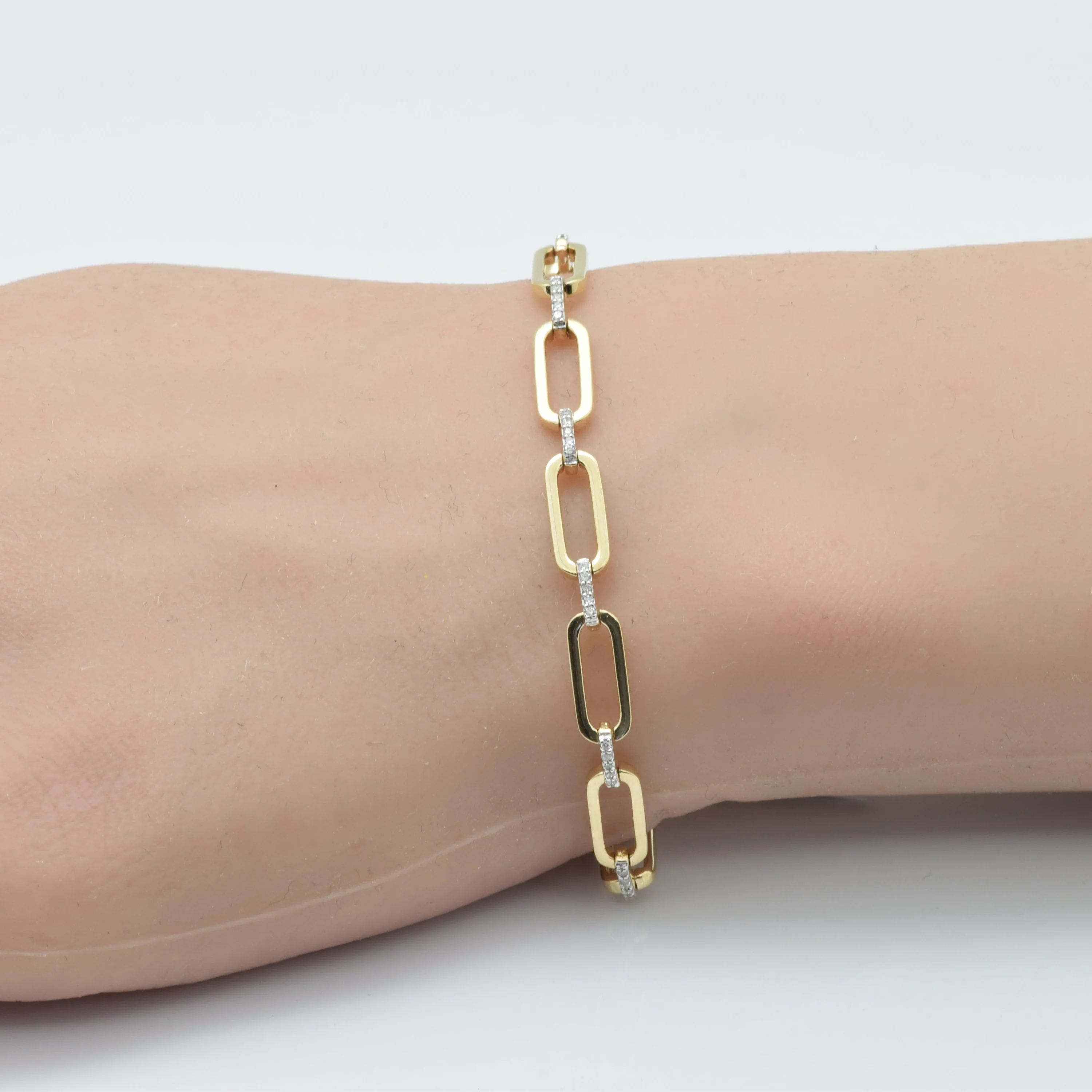 <span style="color:purple">SPECIAL!</span>.24ct G SI 14K Yellow Gold Paper Clip Style Link Diamond Bracelet 7" Long - Image 2