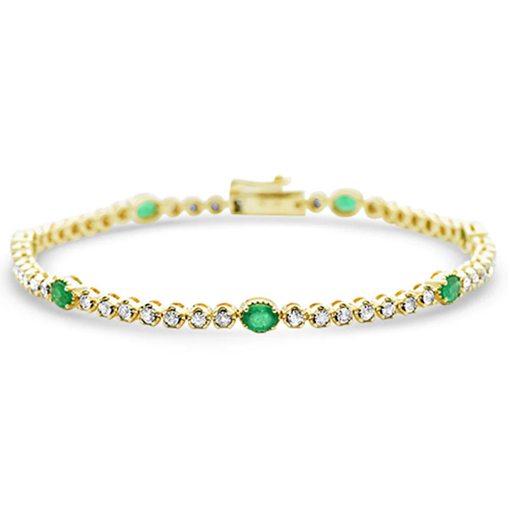 <span style="color:purple">SPECIAL!</span> 1.56ct G SI 14K Yellow Gold Diamond & Emerald Gemstone Bracelet 7.25" Long