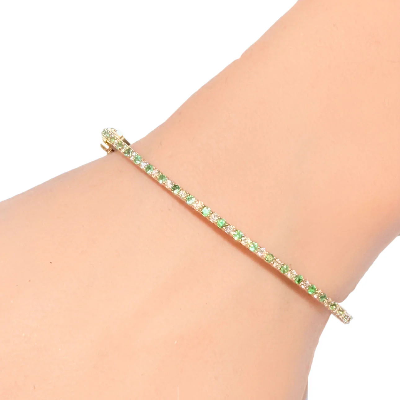 <span style="color:purple">SPECIAL!</span>.96ct G SI 14K Yellow Gold Diamond & Emerald Gemstone Bangle Bracelet - Image 2