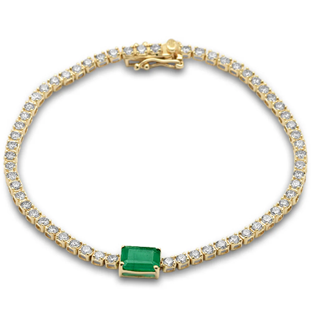 <span style="color:purple">SPECIAL!</span>4.27ct G SI 14K Yellow Gold Diamond & Emerald Gemstone Tennis Bracelet 7" Long