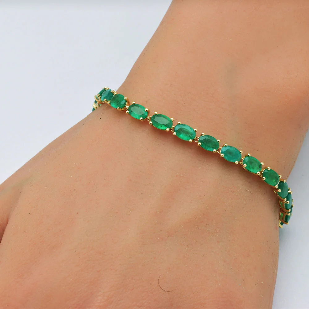 <span style="color:purple">SPECIAL!</span> 10.48ct G SI 14K Yellow Gold Oval Shape Emerald Gemstone Tennis Bracelet 7" Long - Image 2