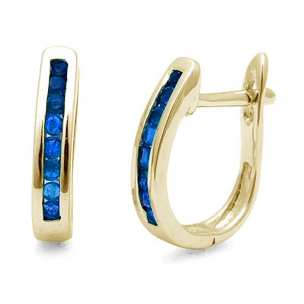 <span>GEMSTONE CLOSEOUT</span>! .23ct G SI 14K Yellow Gold J Hoop Natural Sapphire Earrings