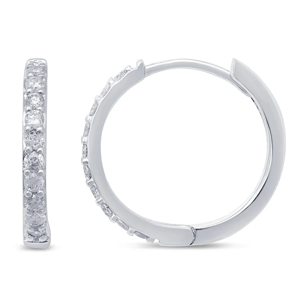 <span style="color:purple">SPECIAL!</span>.30ct 14k White Gold Diamond Hoop Huggie Earrings