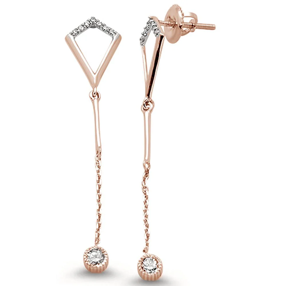 <span>DIAMOND CLOSEOUT! </span>.19ct 14kt Rose Gold Diamond Trendy Drop Dangle Earrings