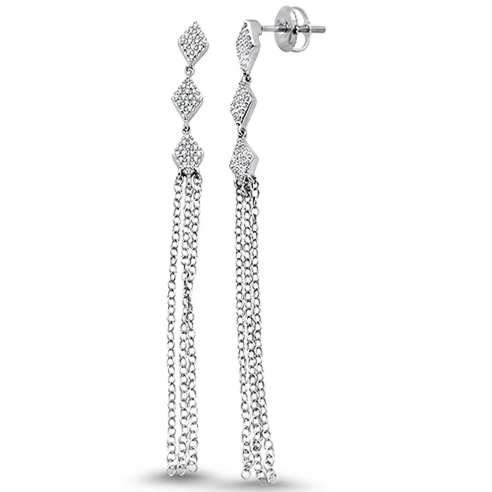 <span>DIAMOND CLOSEOUT! </span>.23ct 14k White Gold Diamond Drop Dangle Tassel Earrings