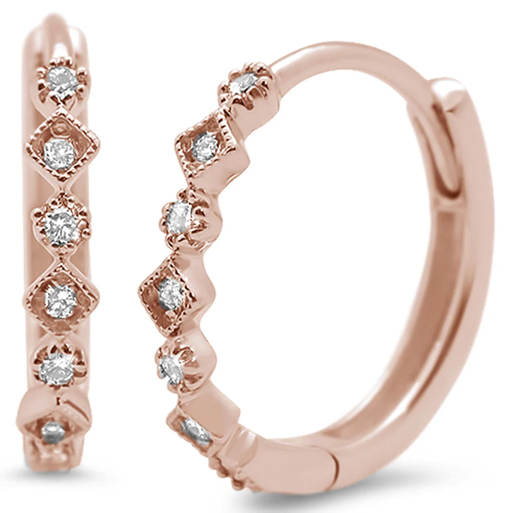 <span>DIAMOND CLOSEOUT! </span>.16ct G SI 14K Rose Gold Diamond Hoop Huggie Earrings