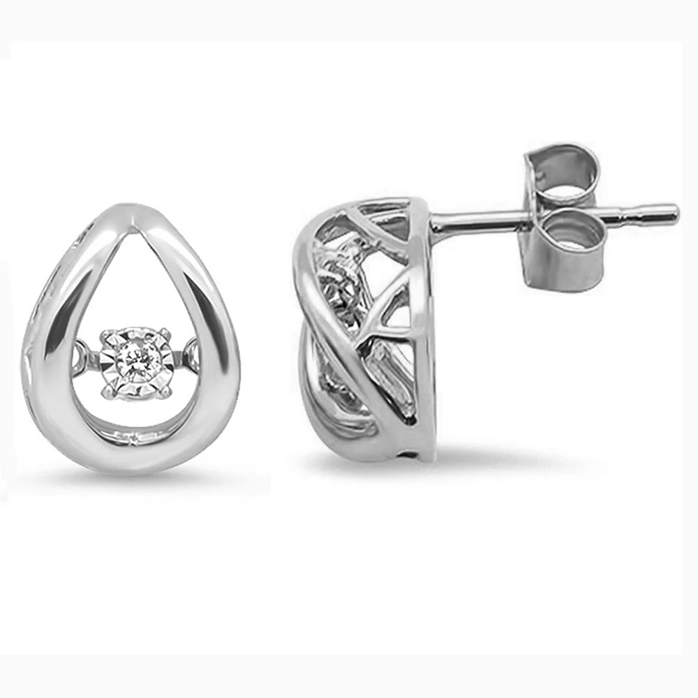 <span>DIAMOND CLOSEOUT! </span> .04ct 14k White Gold Dancing Diamond Earrings