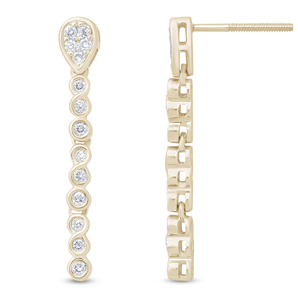 <span>DIAMOND CLOSEOUT! </span>.27ct 14k Yellow Gold Infinity Drop Dangle Diamond Earrings
