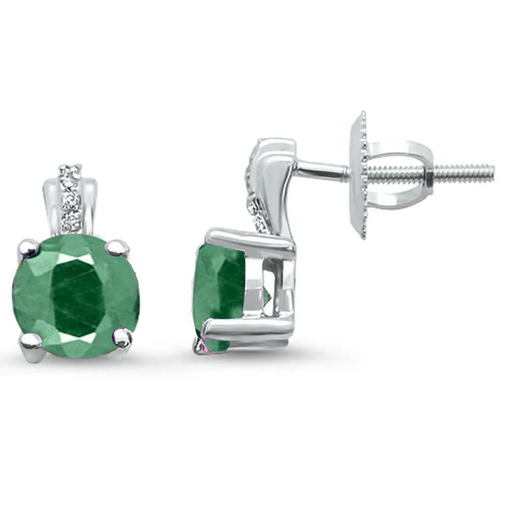 <span>GEMSTONE CLOSEOUT </span>! .82ct 10K White Gold Round Emerald & Diamond Earrings