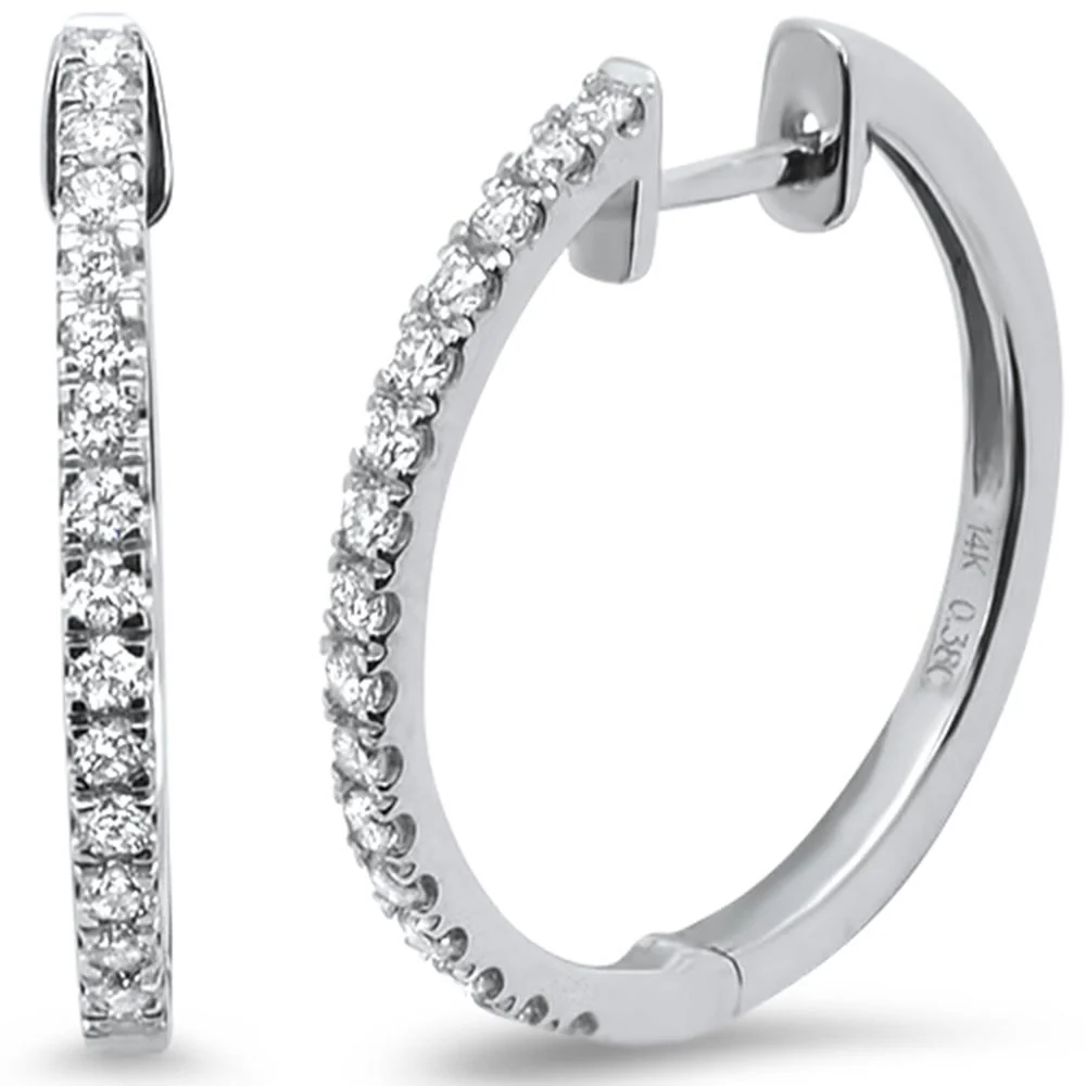 <span>DIAMOND CLOSEOUT! </span>.38ct 14k White Gold Hoop Huggie Diamond Earrings