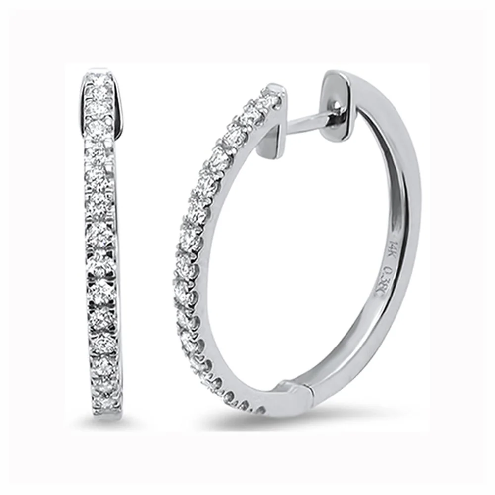<span>DIAMOND CLOSEOUT! </span> .26ct 14k White Gold Hoop Huggie Diamond Earrings