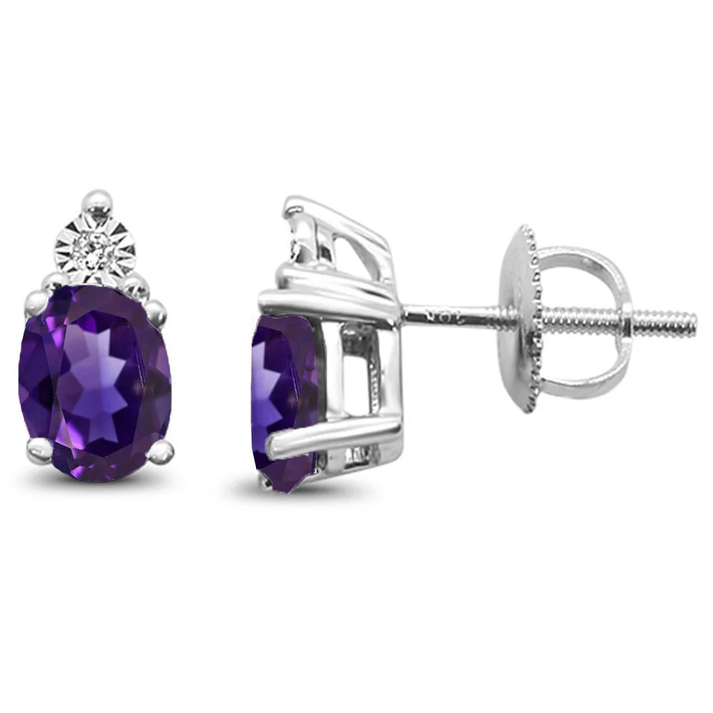 <span>GEMSTONE CLOSEOUT </span>! 1.42ct 10k White Gold Amethyst & Diamond Earring