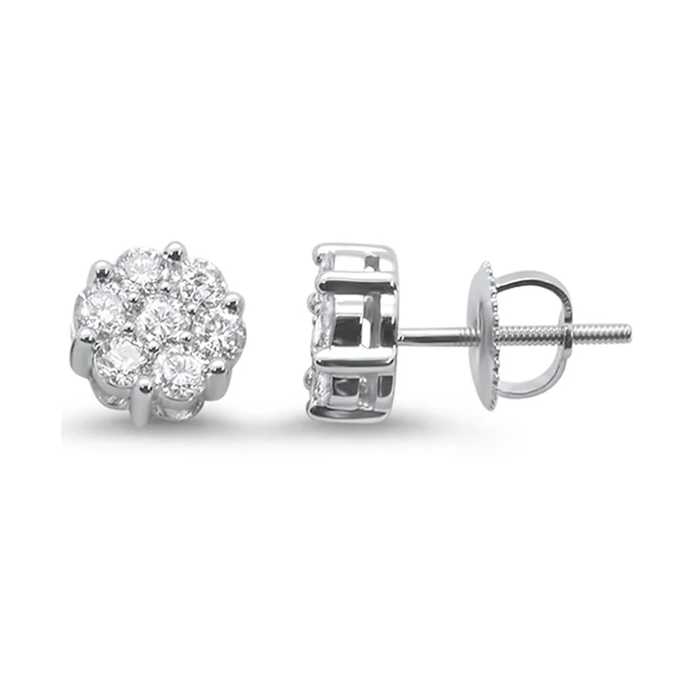 <span>DIAMOND  CLOSEOUT! </span>.76ct 14k White Gold Round Diamond Cluster Stud Earrings