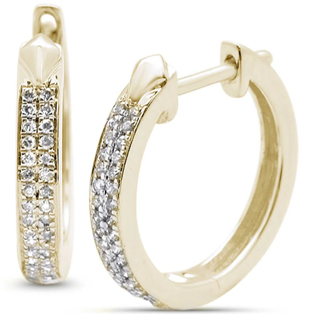 <span>DIAMOND CLOSEOUT! </span>.16cts 10k Yellow Gold Hoop Huggie Micro Pave Round Diamond Earrings