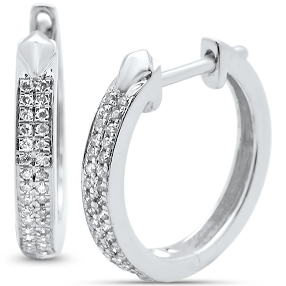 <span>DIAMOND CLOSEOUT! </span> .15ct 10k White Gold Hoop Huggie Diamond Earrings