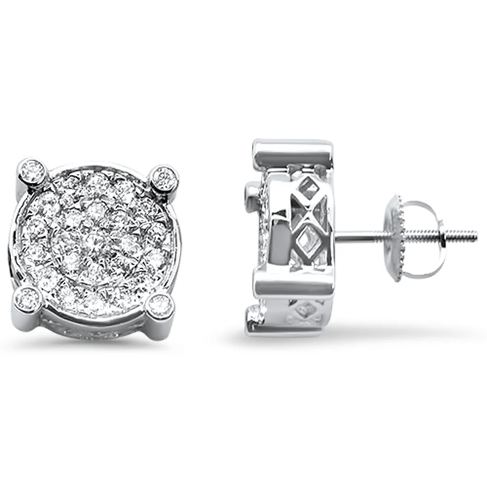 <span>DIAMOND CLOSEOUT! </span>1.11cts 10k White gold Round Micro Pave Diamond Stud Earrings