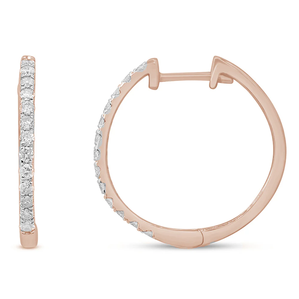 <span>DIAMOND CLOSEOUT! </span>.26ct 10k Rose Gold Diamond Hoop Huggie Earrings