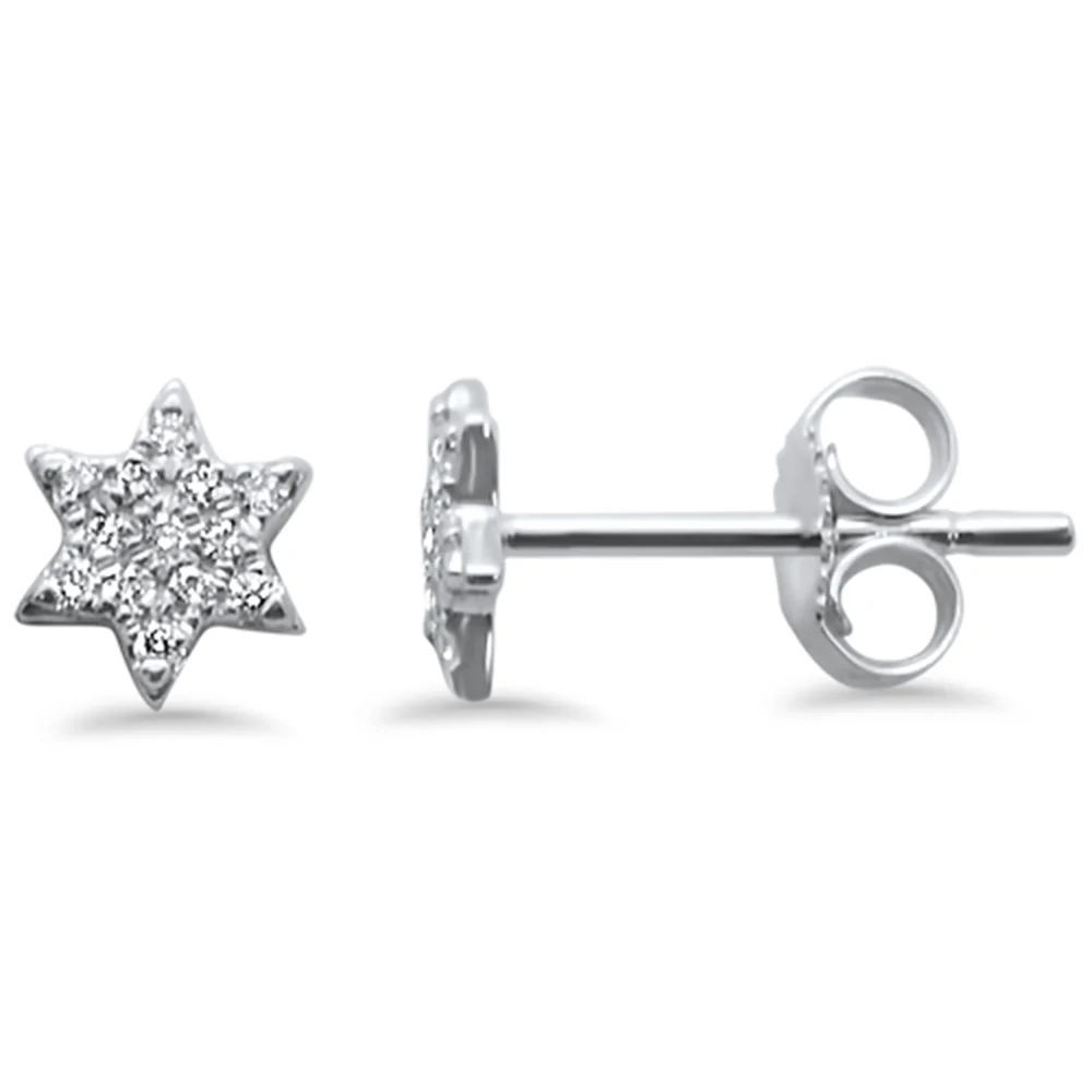 <span>DIAMOND CLOSEOUT! </span>.13ct 14kt White Gold Trendy Modern Star Diamond Stud Earrings