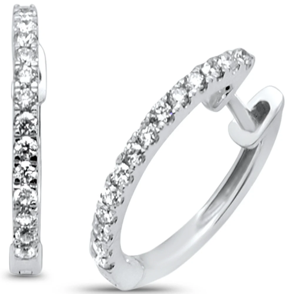 <span>DIAMOND CLOSEOUT! </span>.22ct 14kt White Gold Diamond Hoop Huggie Earrings