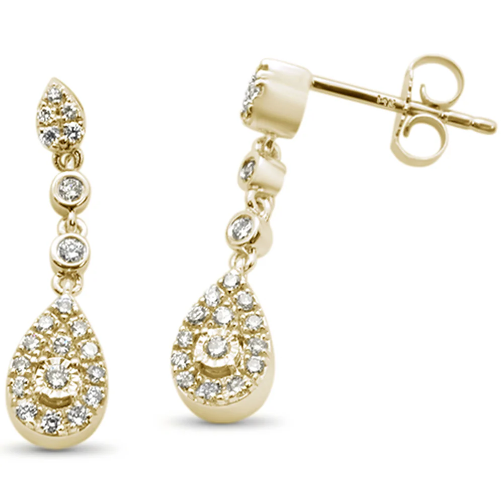 <span style="color:purple">SPECIAL!</span>.32ct 14k Yellow Gold Pear Shape Diamond Drop Dangle Earrings