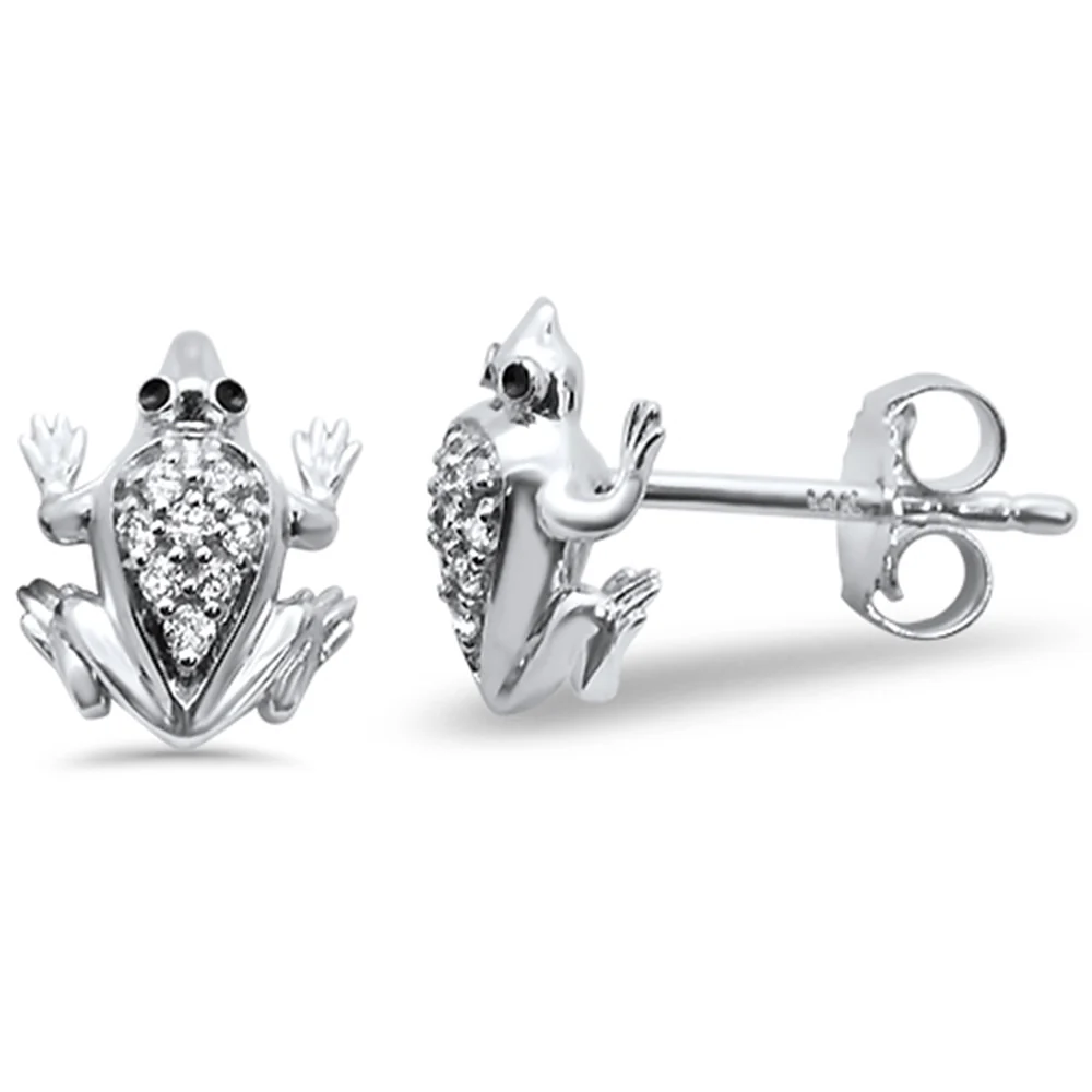 <span>DIAMOND CLOSEOUT! </span>.08ct 14k White Gold Diamond Frog Stud Earrings