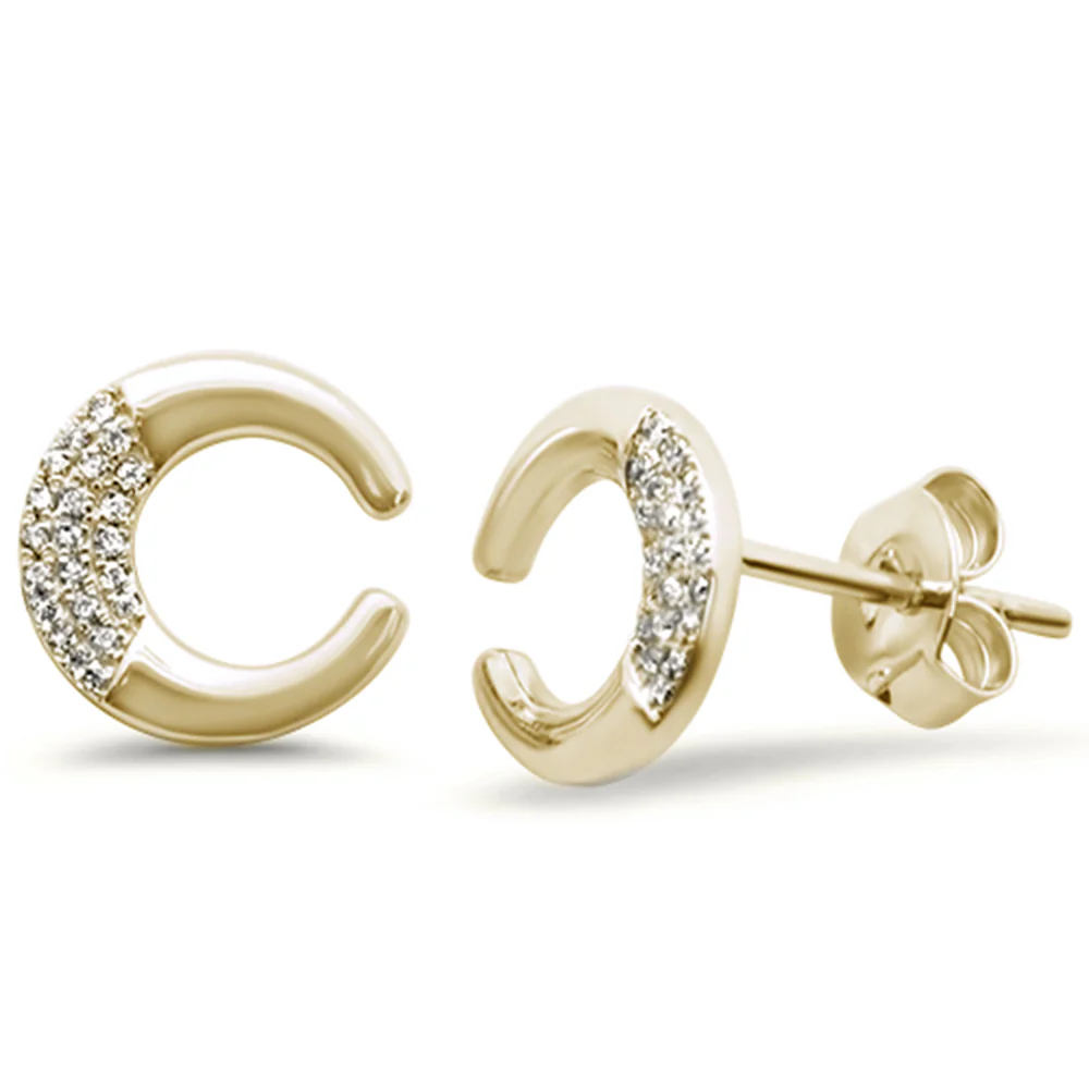 <span>DIAMOND CLOSEOUT! </span>.07ct 14k Yellow Gold Crescent Moon Celestial Heart Diamond Earrings