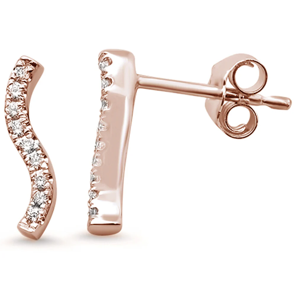 <span>DIAMOND CLOSEOUT! </span>.11ct 14k Rose Gold Modern Wavy Line Diamond Earrings