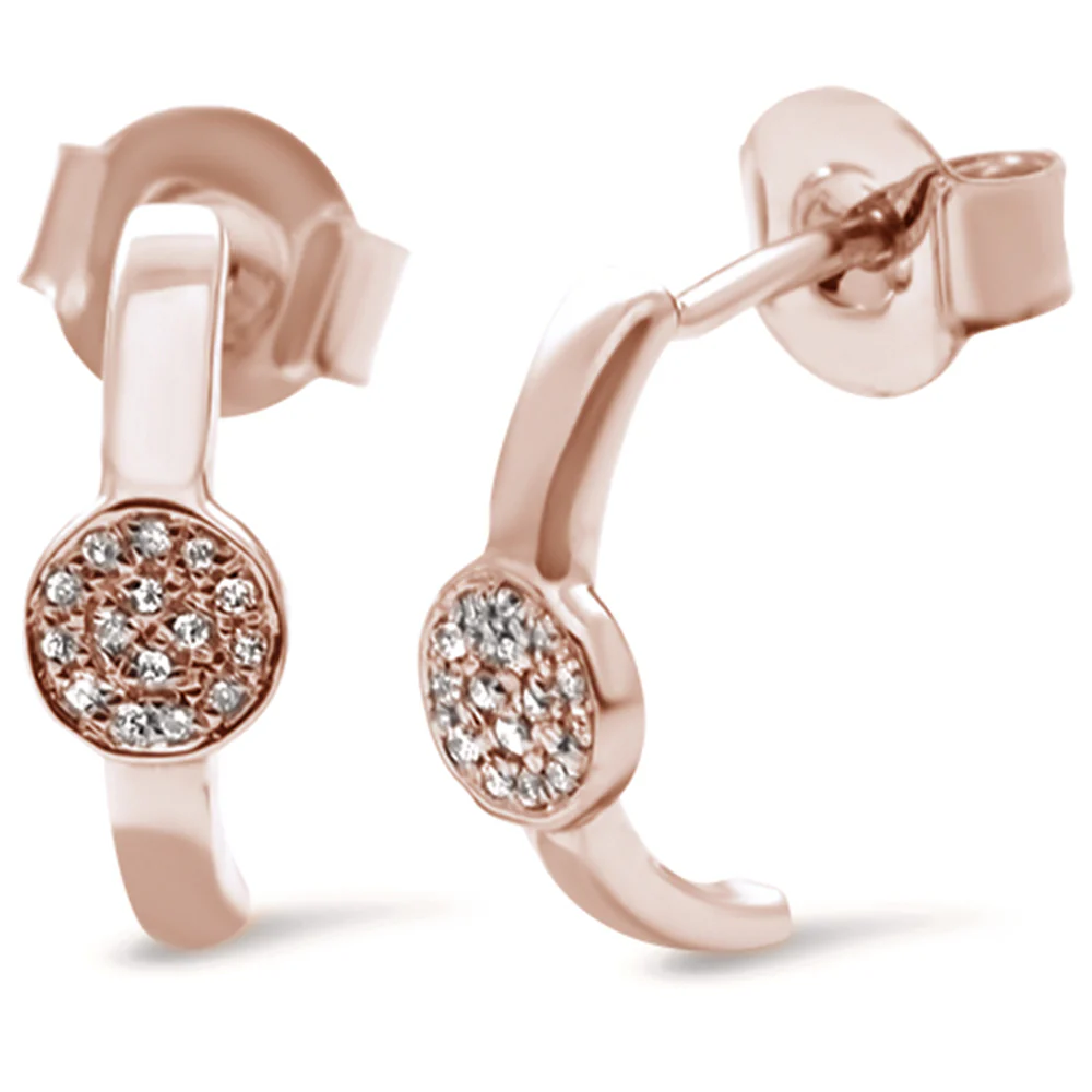 <span>DIAMOND CLOSEOUT! </span>.05ct 14k Rose Gold J Hoop Pave Diamond Earrings