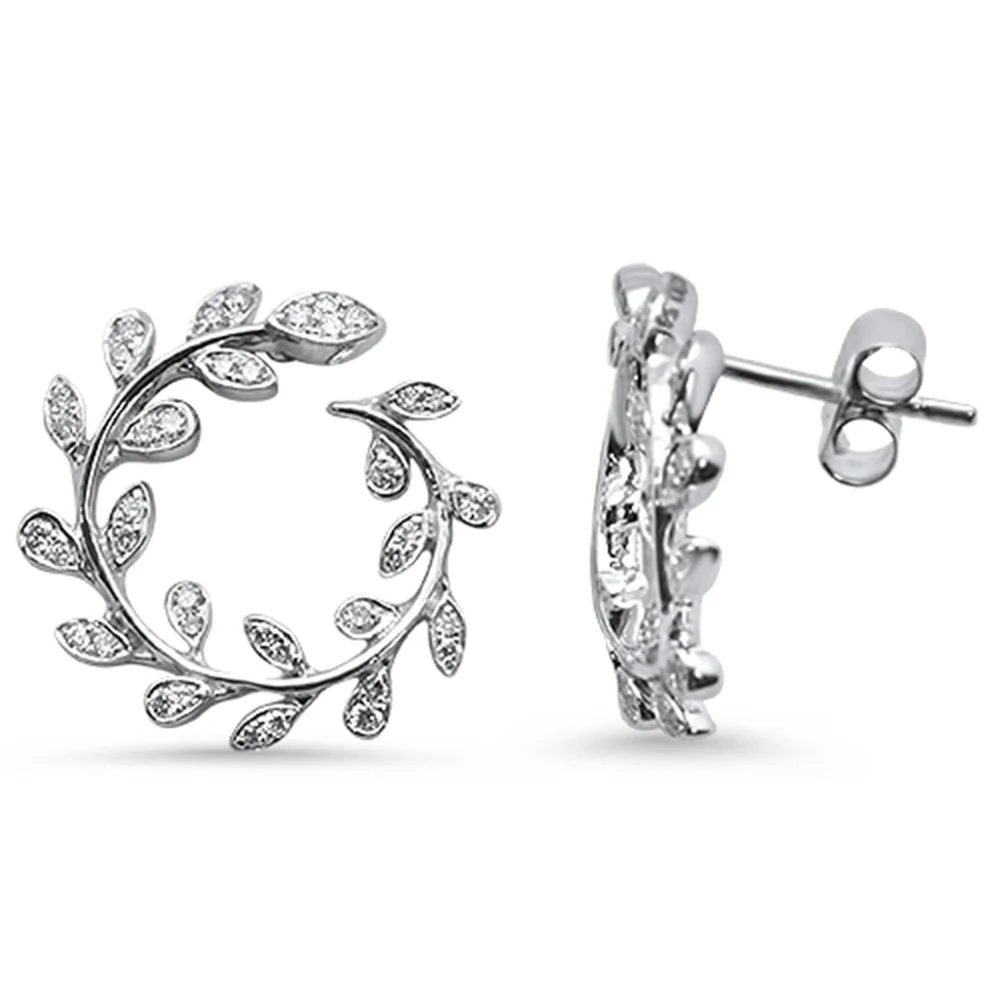 <span>DIAMOND CLOSEOUT! </span>.34ct 14K White Gold Olive Leaf Round Modern Diamond Earrings