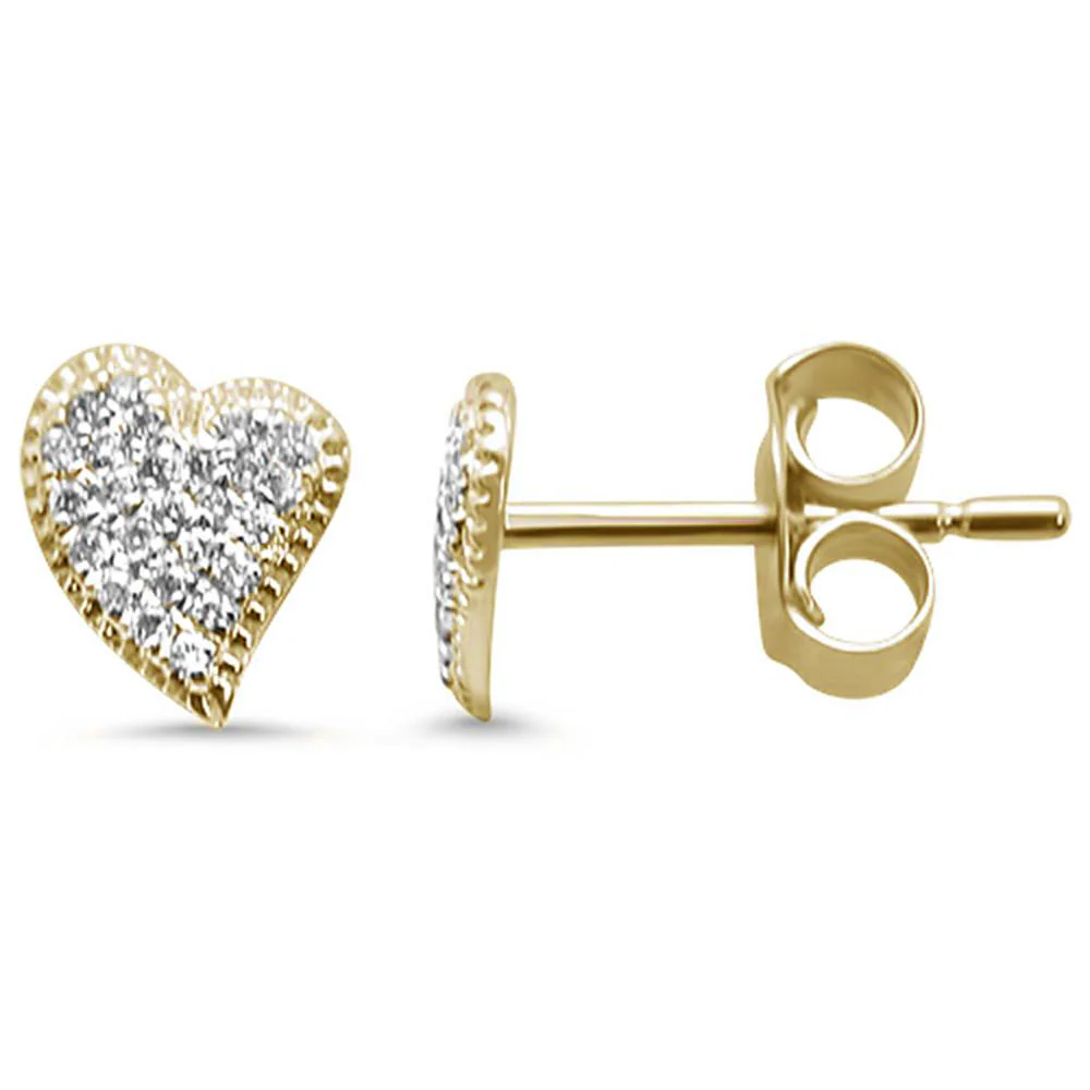 <span>DIAMOND CLOSEOUT! </span>.09ct 14K Yellow Gold Pave Heart Modern Diamond Earrings