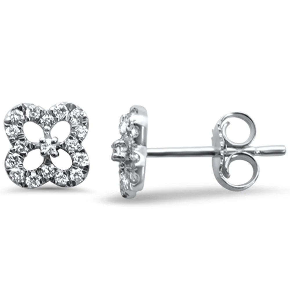<span>DIAMOND  CLOSEOUT! </span>.18ct 14k White Gold Cute Clover Diamond Earrings