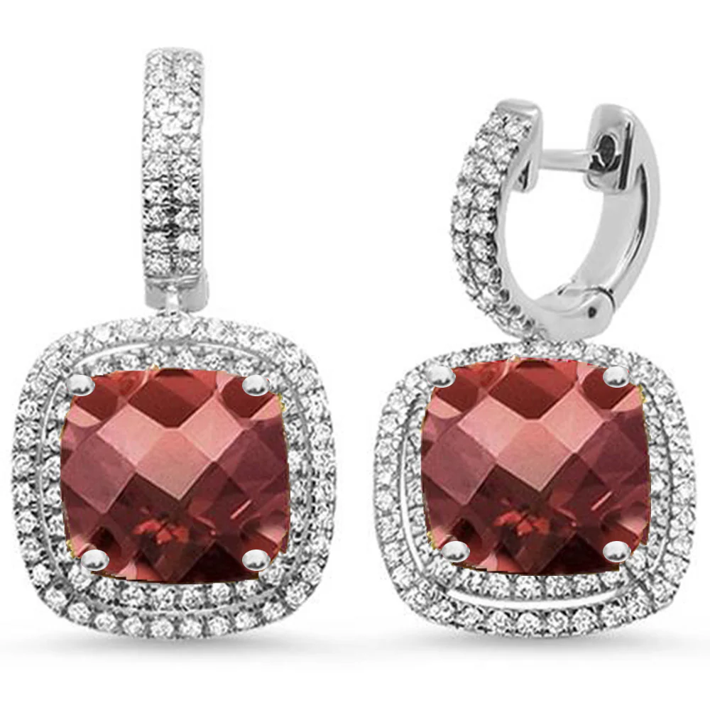 <span>GEMSTONE CLOSEOUT! </span> 6.24ct 14K White Gold Cushion Garnet & Diamond Earrings