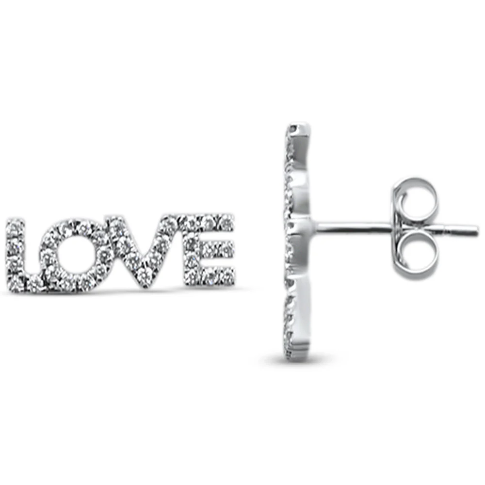 <span>DIAMOND  CLOSEOUT! </span> .25ct 14KT White Gold Love Script Heart Trendy Diamond Stud Earrings