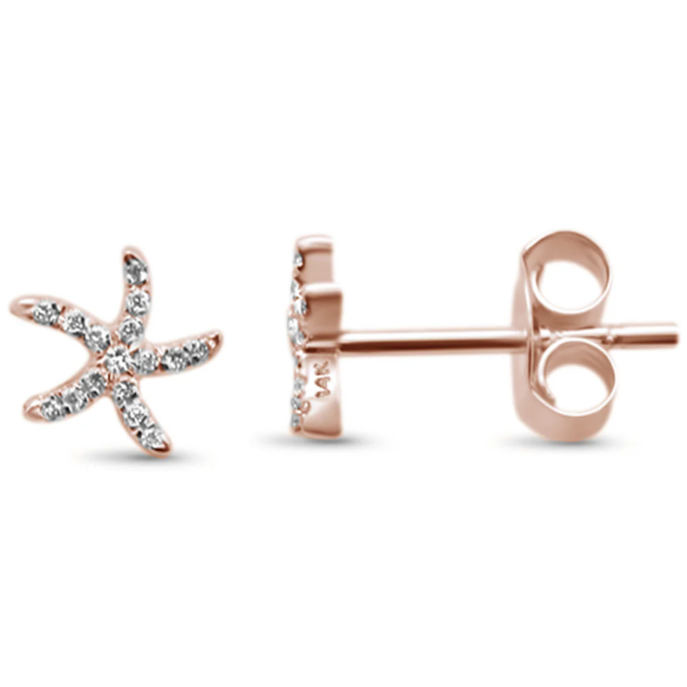 .06ct 14KT Rose Gold Starfish Trendy Diamond Stud Earrings
