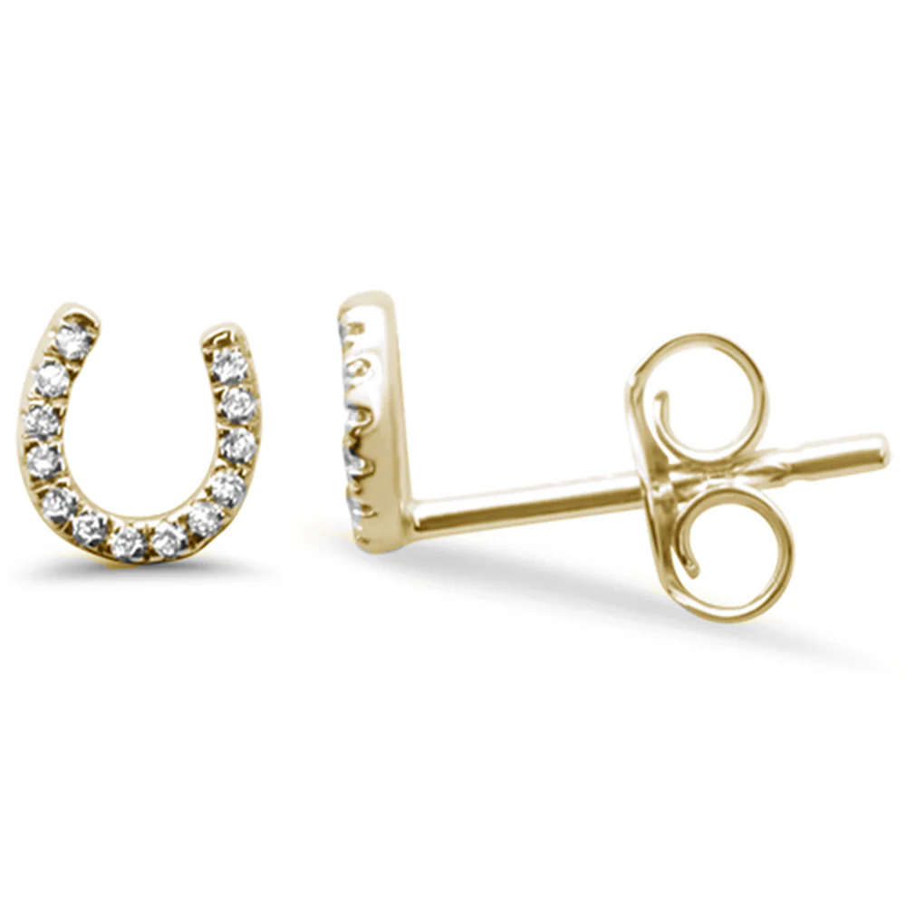 .05ct 14KT Yellow Gold Horseshoe Good Luck Diamond Stud Earrings
